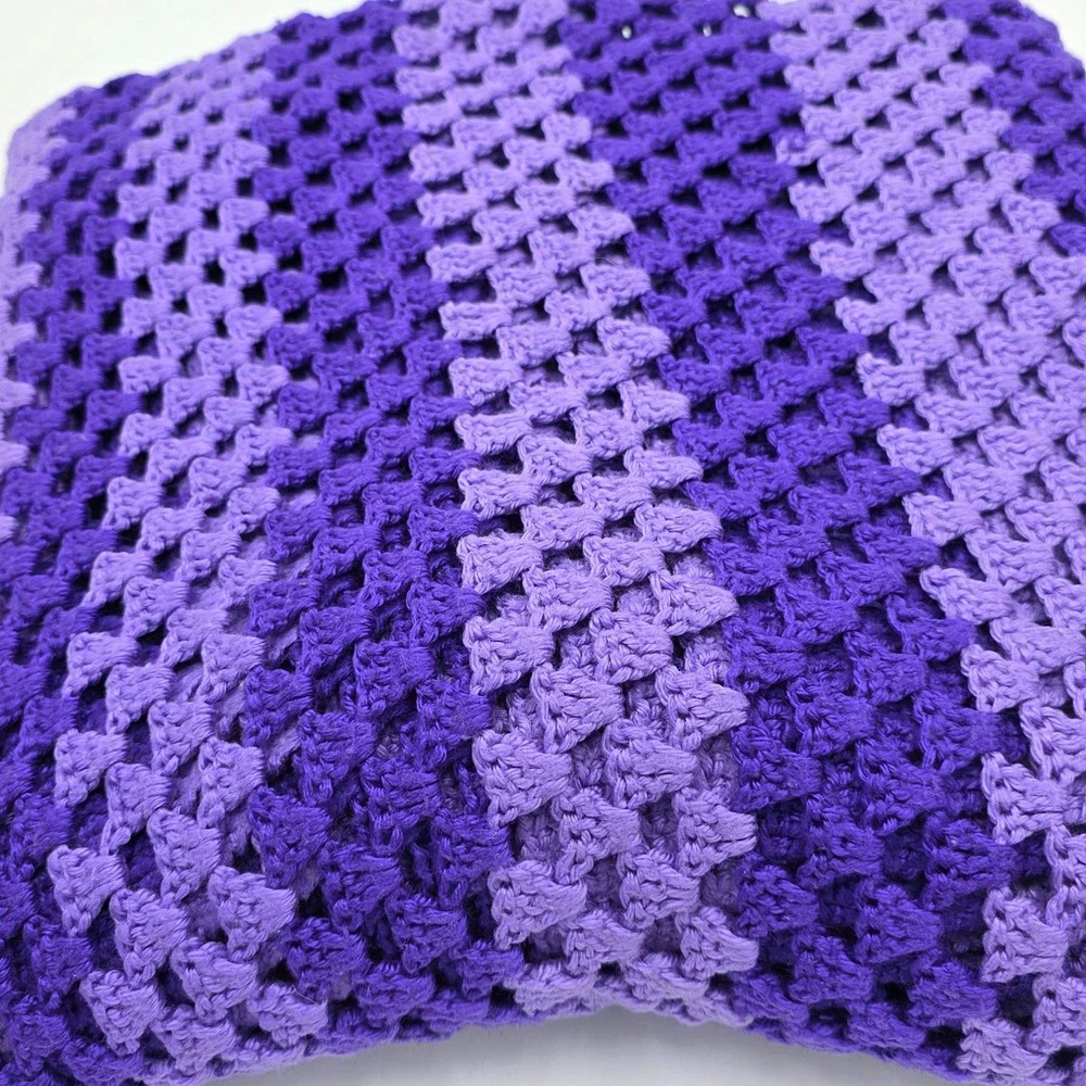 Handmade Purple Ombre‎ Crochet Granny Square Blanket Throw Afghan 68x67
